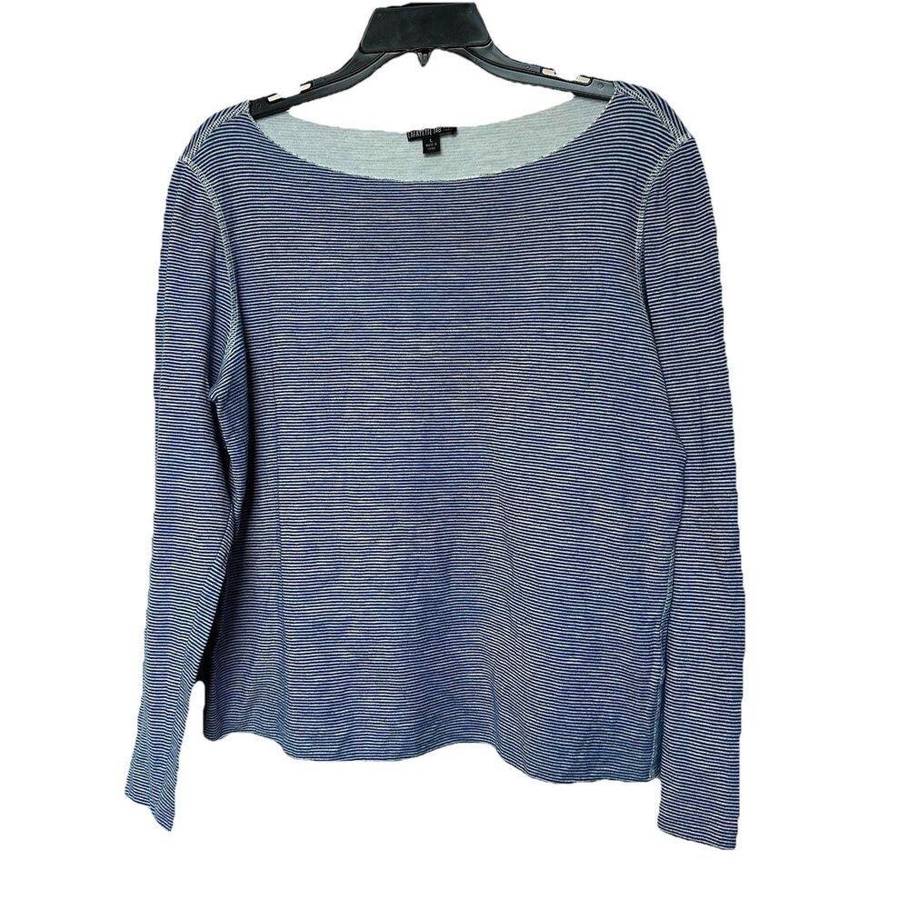 Lafayette 148 Top Womens Lg Blue Striped Boat Neck Long Sleeve Pullover Nautical